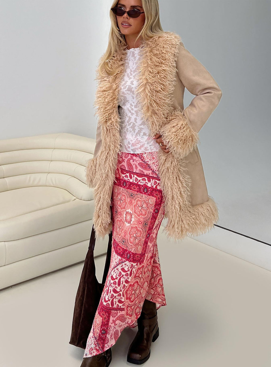 Josefina Faux Fur Detail Jacket Beige