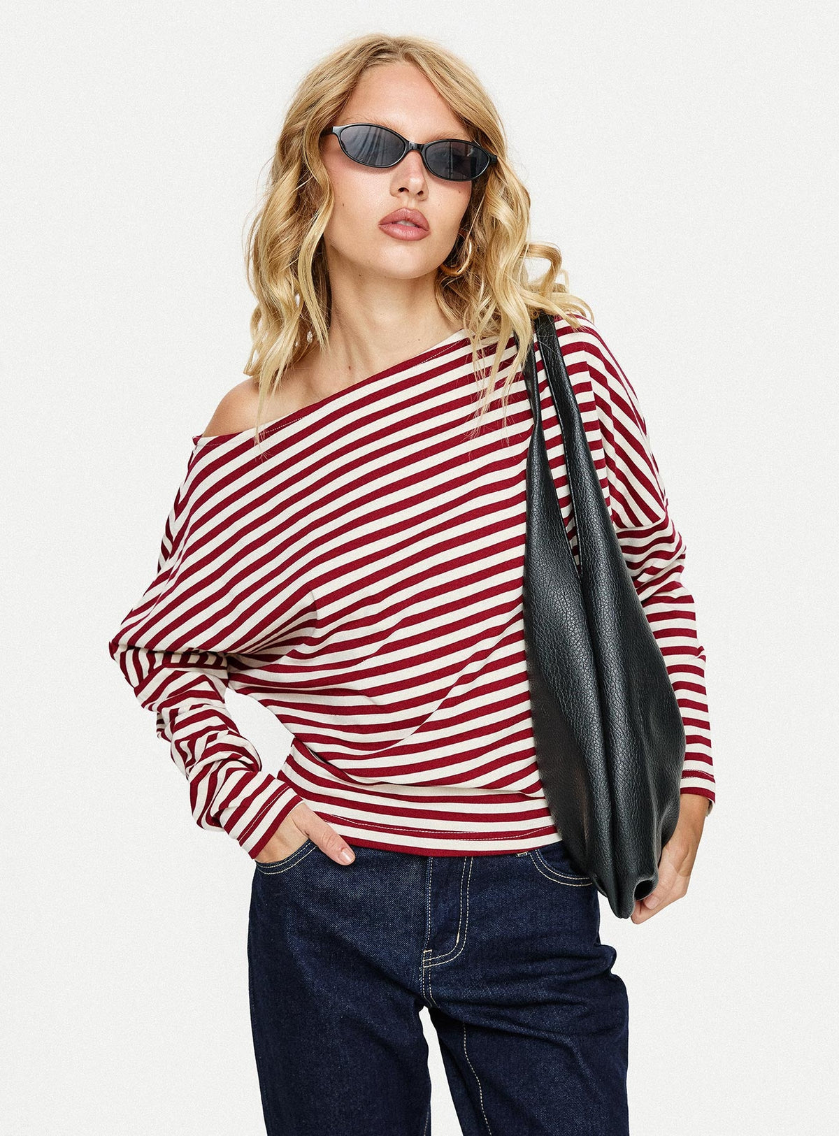 Deora Cinched Long Sleeve Top Red Stripe