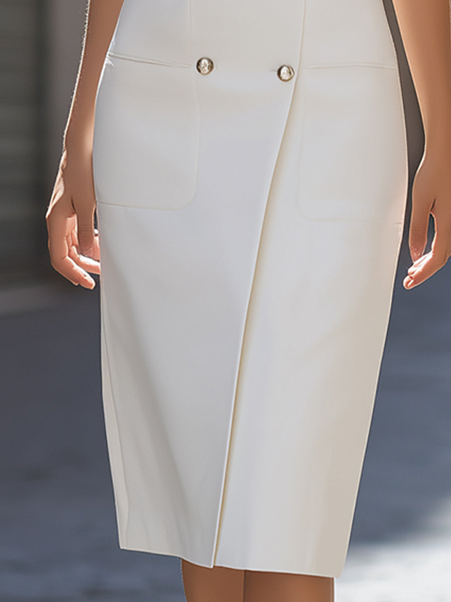 Tailored Double-Breasted Blazer Midi Dress