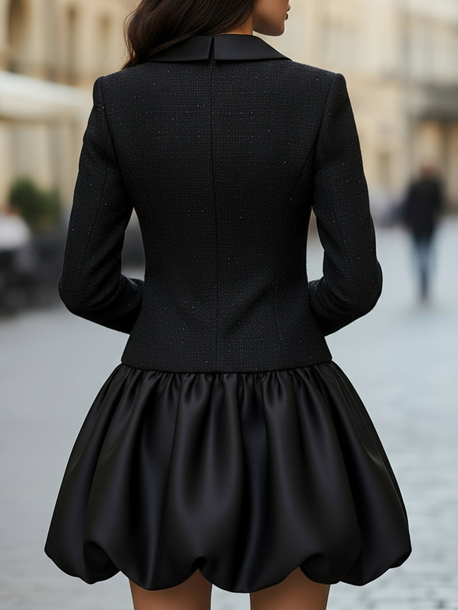 Tweed And Satin Bubble Hem Dress