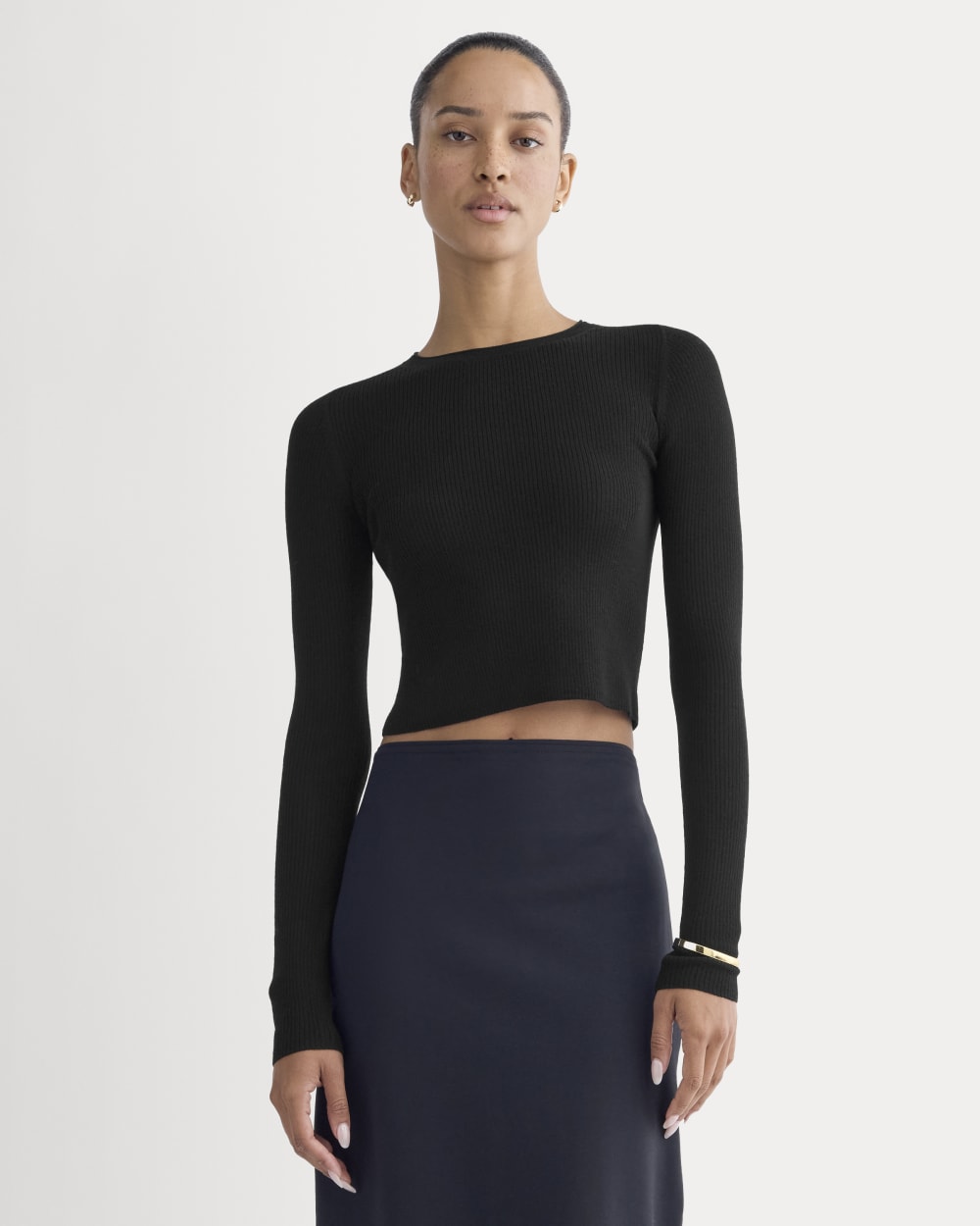 The Cropped Crew Top in Ultrafine Merino | Black