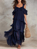 Vintage Chiffon Maxi Dress With Lace Trim