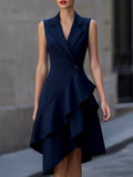 Sleeveless Blazer Dress With Asymmetrical Ruffle Hem