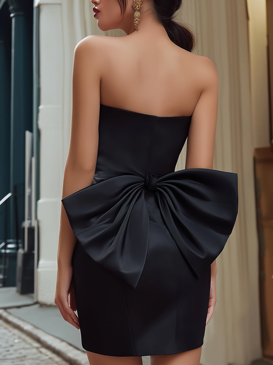 Strapless Mini Dress With Sculptural Bow Back Detail