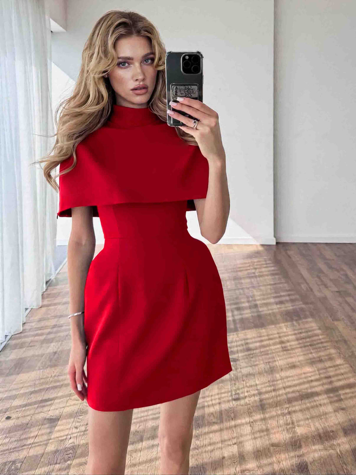 Elegant Cape-Layered Mini Dress