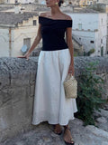 Off-shoulder Color-contrast Splicing Maxi Dress