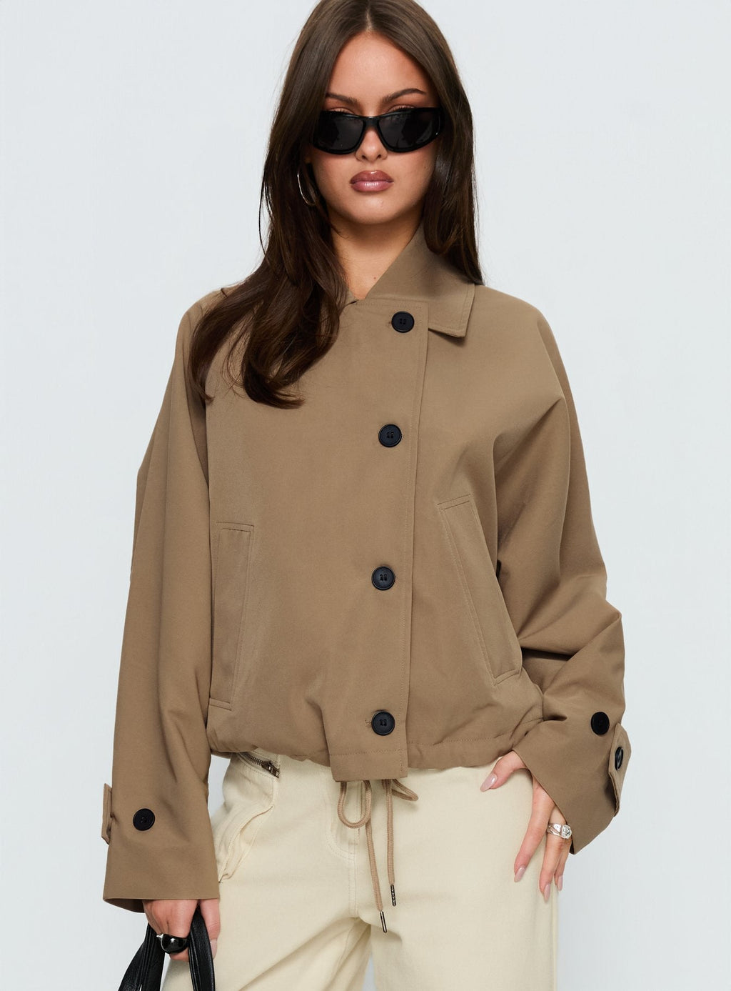Sandria Cropped Trench Coat Beige