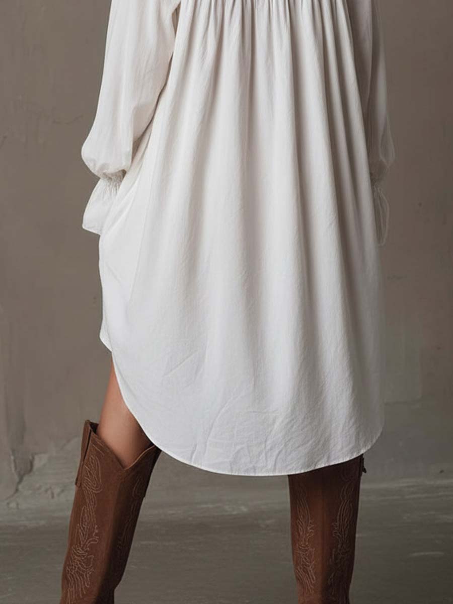 Retro-style Lace Irregular Hem Long-sleeved Mini Dress