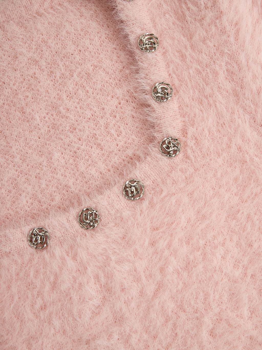 Romantic Square Neck Button Bell Sleeve Pink Seahorse Knit Mini Dress