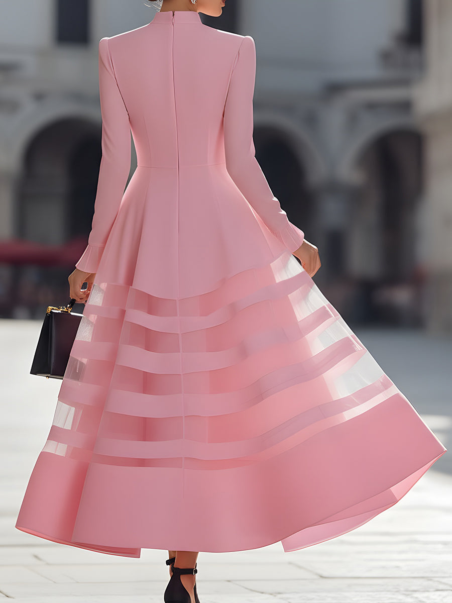 Elegant Sheer Panel Flared Midi Dress