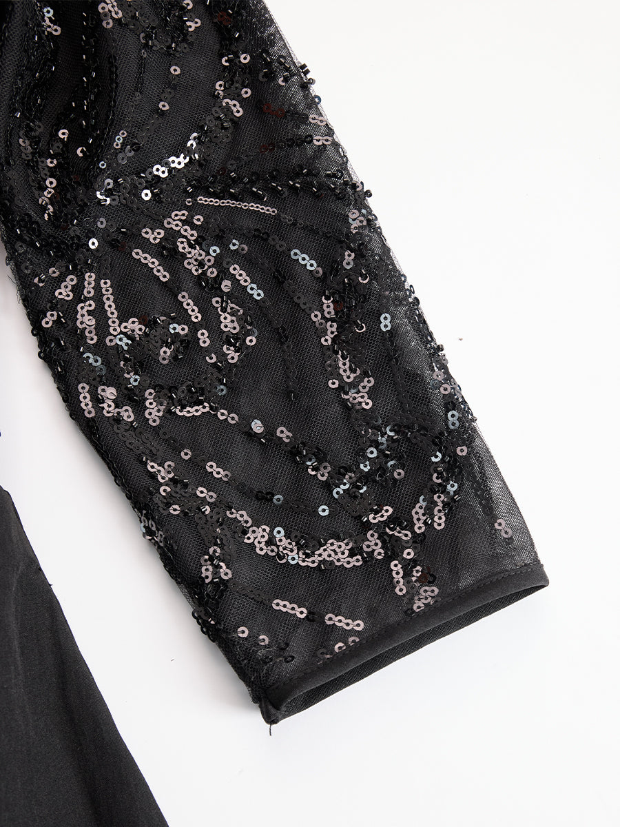 Elegant Black Lace Bodice Dress With Pleated Skirt