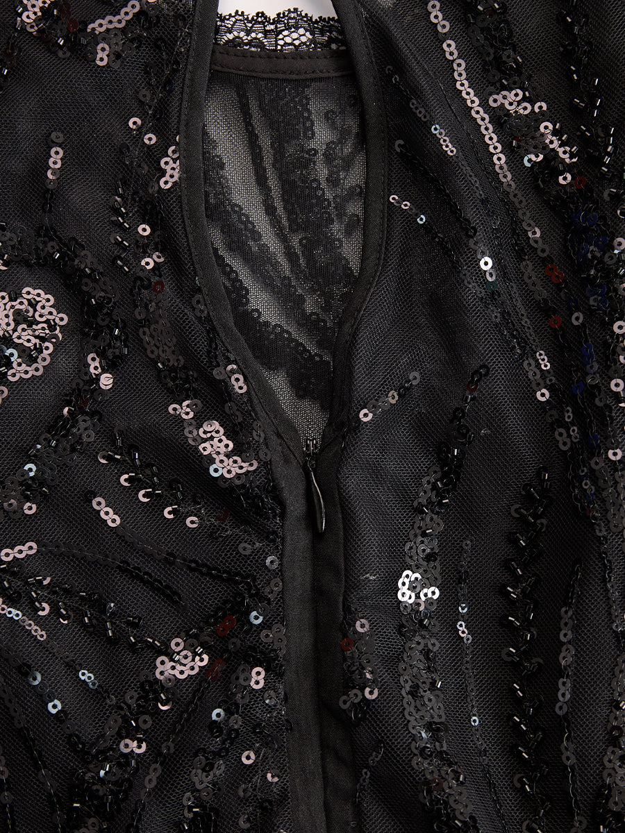 Elegant Black Lace Bodice Dress With Pleated Skirt