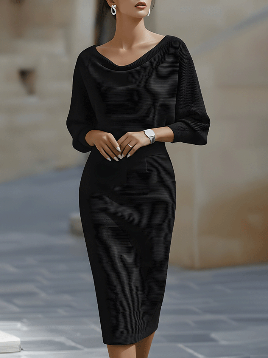White Draped Batwing Midi Dress