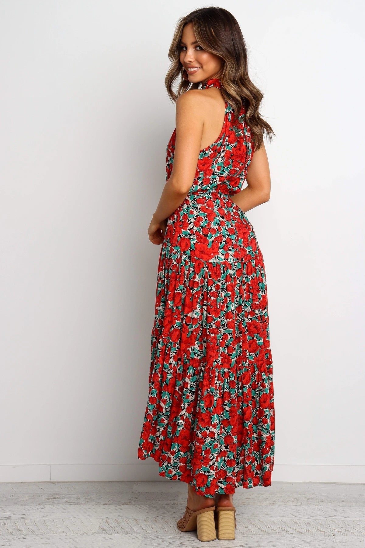 Printed Belted Elegant Sleeveless Mixi A Line Dress