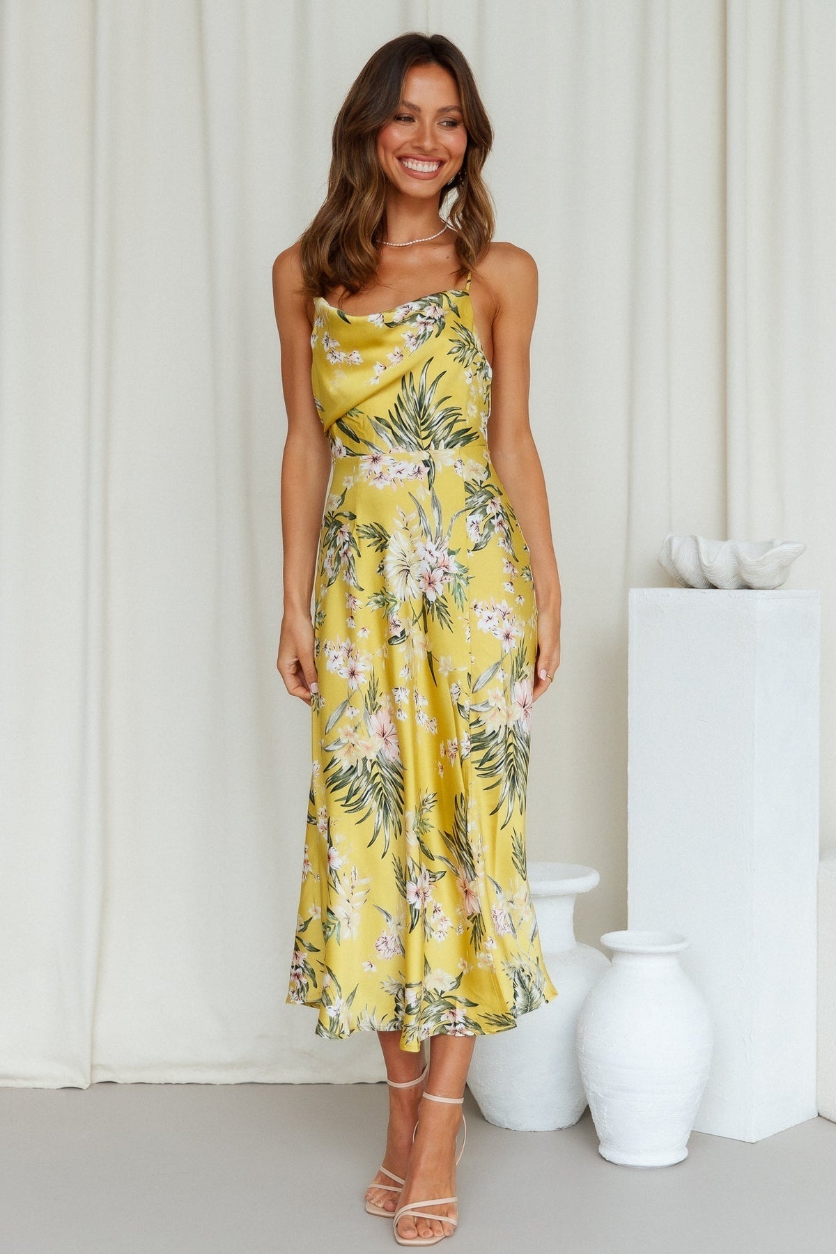 Vacation Sleeveless Floral High Split Cami Maxi Dress