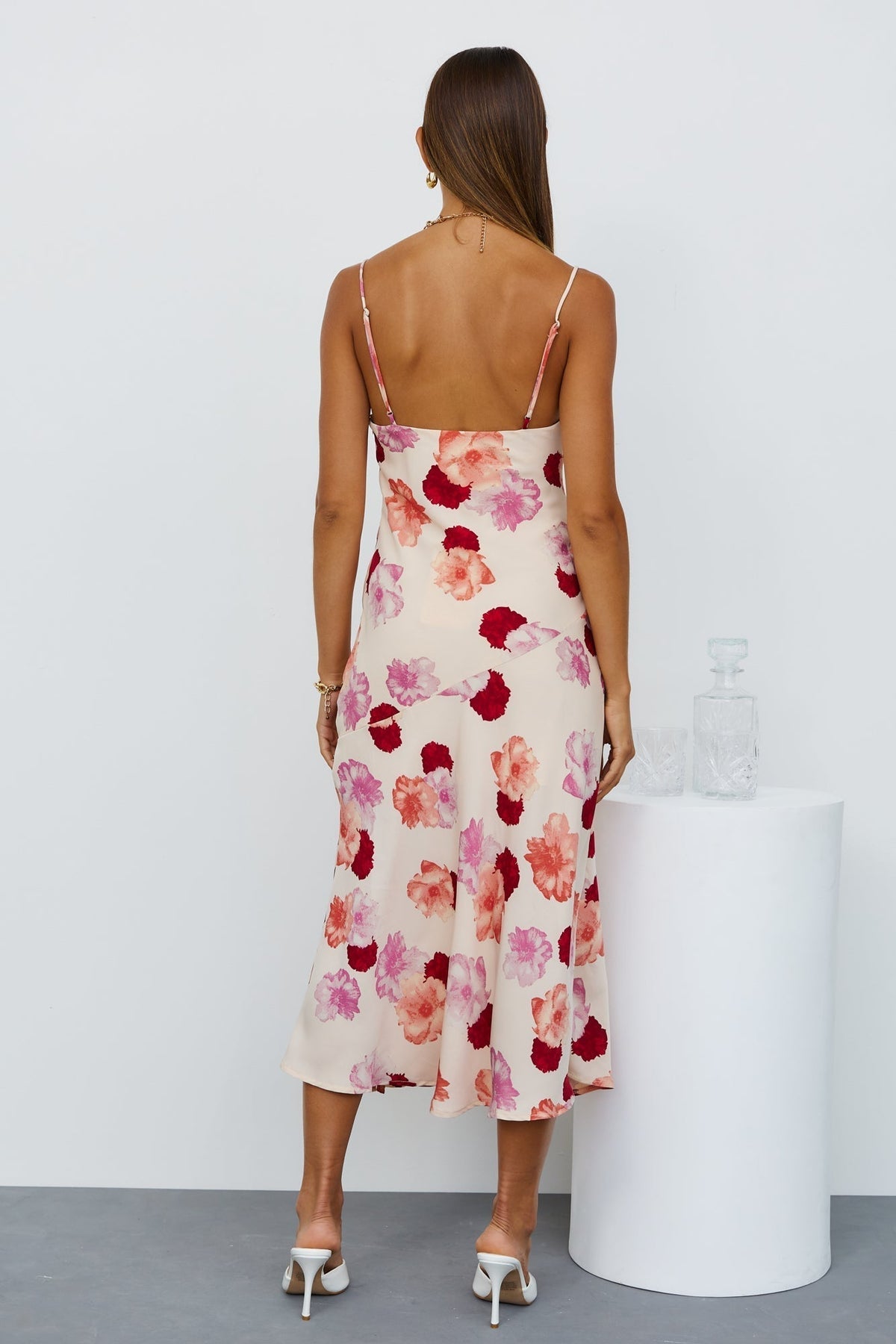French Print V Neck Split Suspender Dress