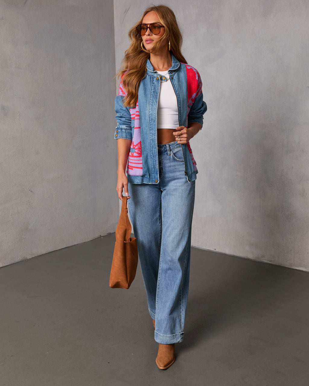 Muccia Knit Overlay Denim Jacket