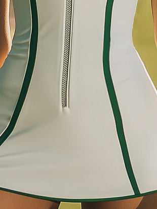 ¡¾24-hour shipping out¡¿White And Green Contrast Sleeveless Zip-Up Sporty Chic Mini Dress