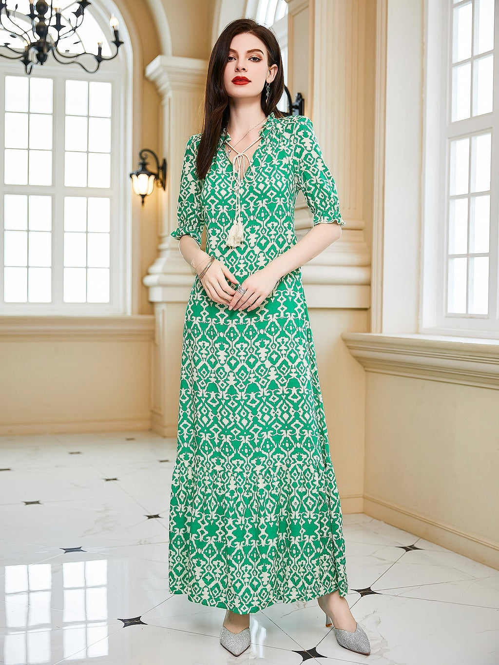 Loose Mid Sleeve Dress Printed Beach Dress