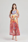 Arrival Angel Print Lightweight Imitation Chiffon dress Round Neck Large Swing A line Dress
