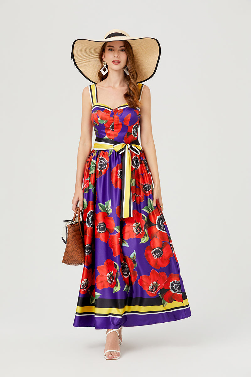 Print Halter Dress Swing Maxi Dress