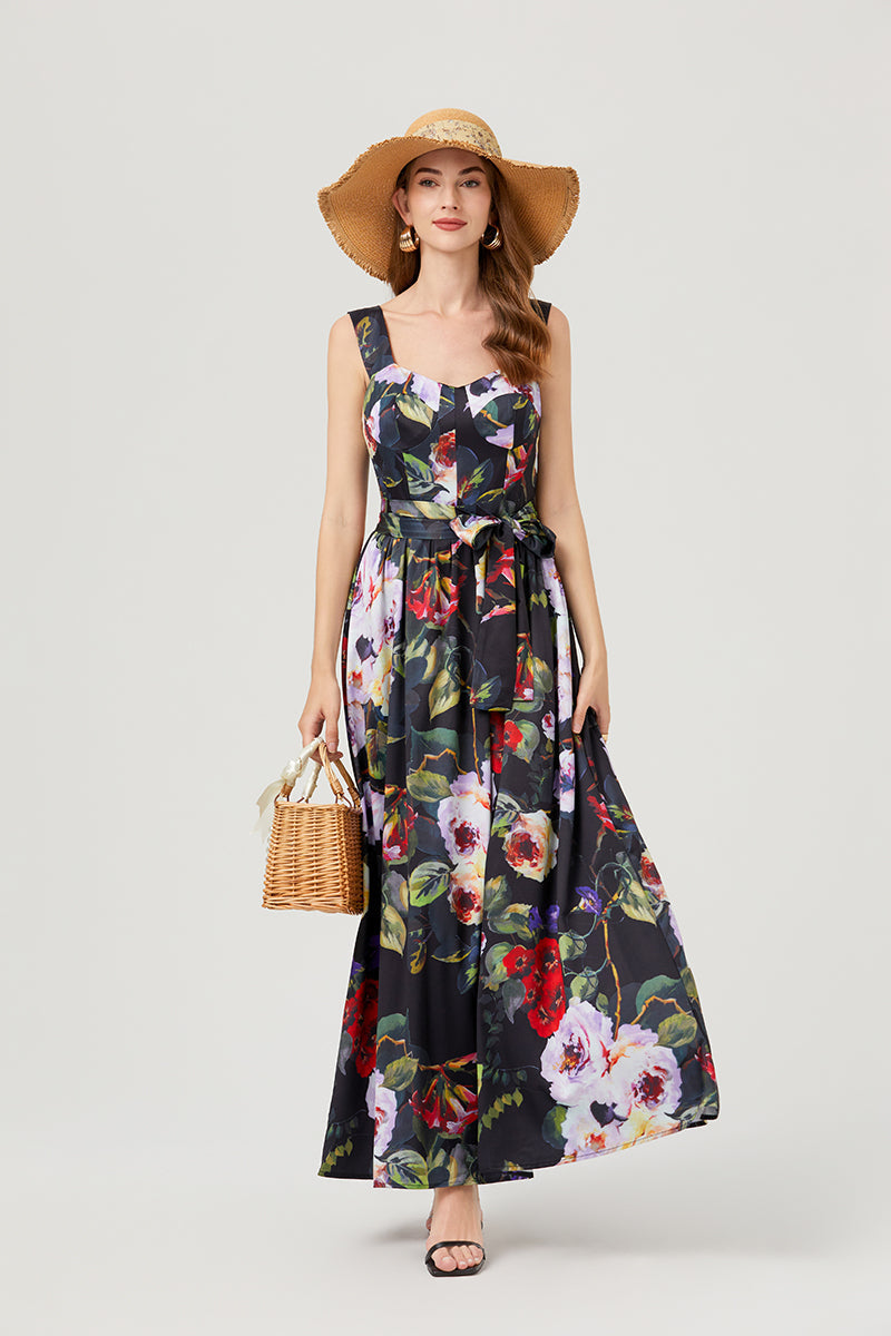 Print Halter Dress Swing Maxi Dress