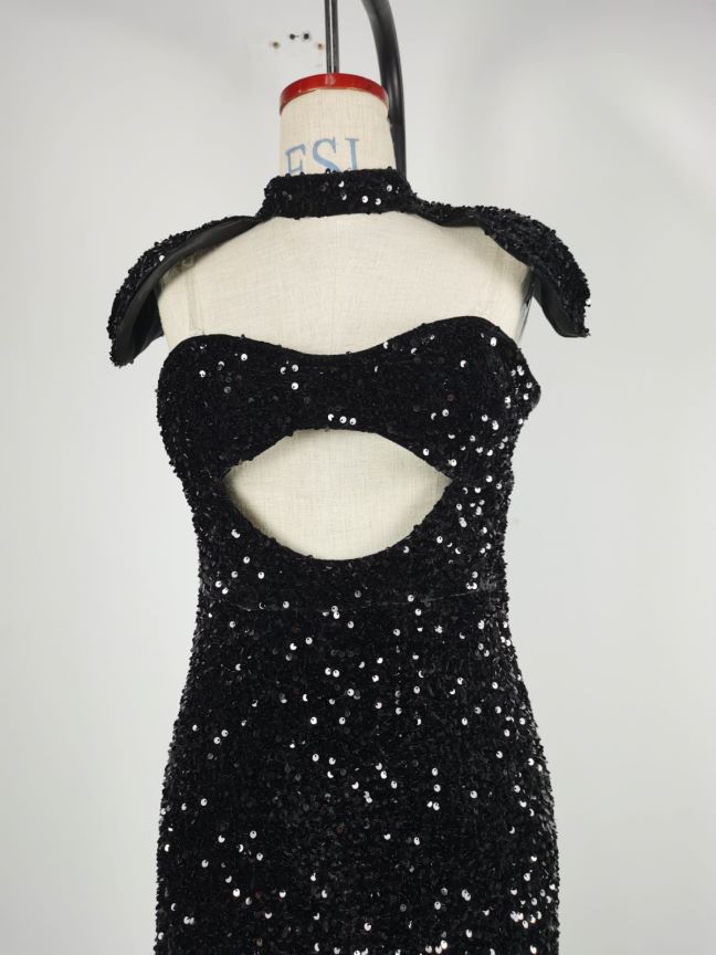 Sequined Tube Top Banquet Dress Hip-Wrapped Evening Dress