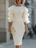 White Dress With Ruffled Sheer Sleeves