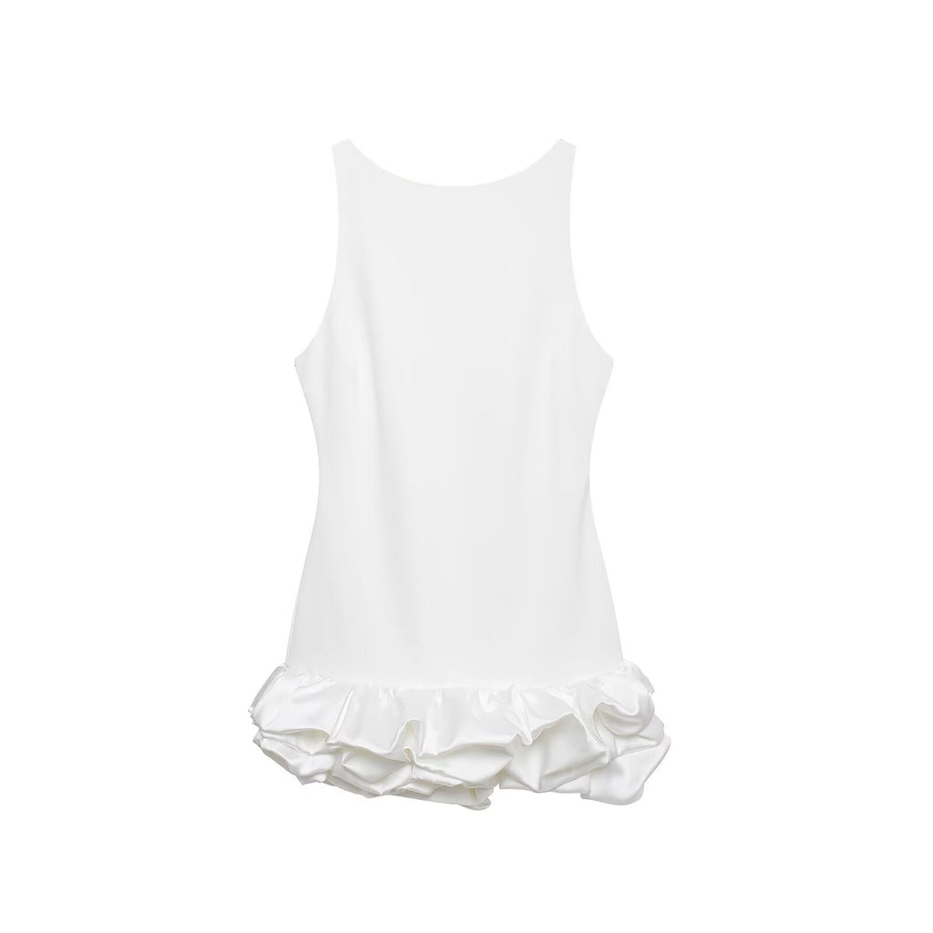 Solid Color Frilled Round Neck Sleeveless Dress
