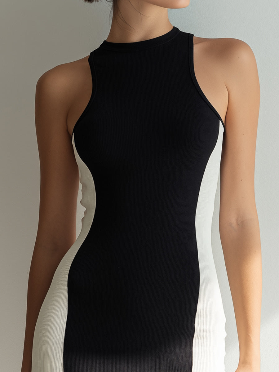 Black & Ivory Color-Block Sleeveless Bodycon Mini Dress