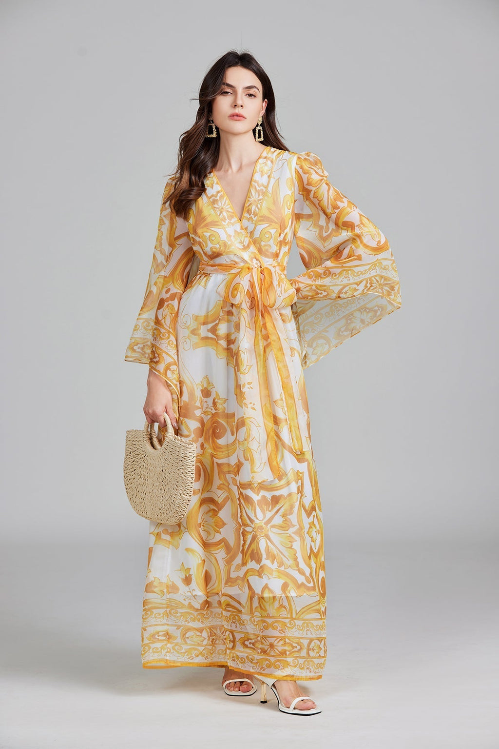 Belt Printed Long Dress