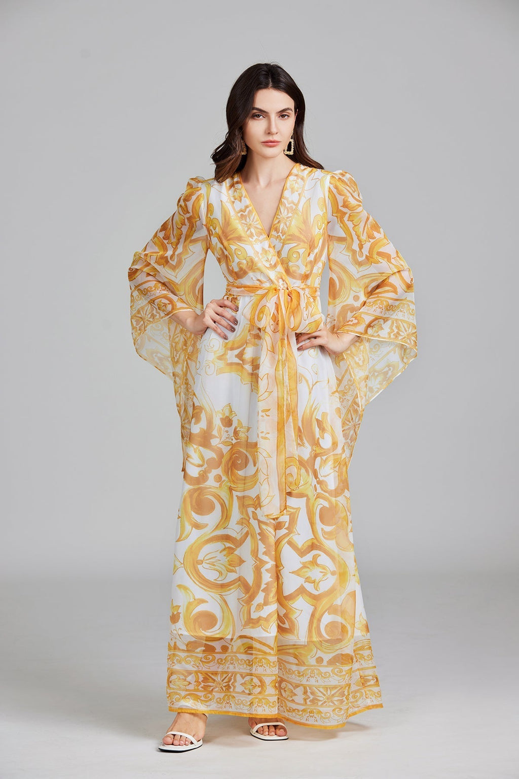 Belt Printed Long Dress