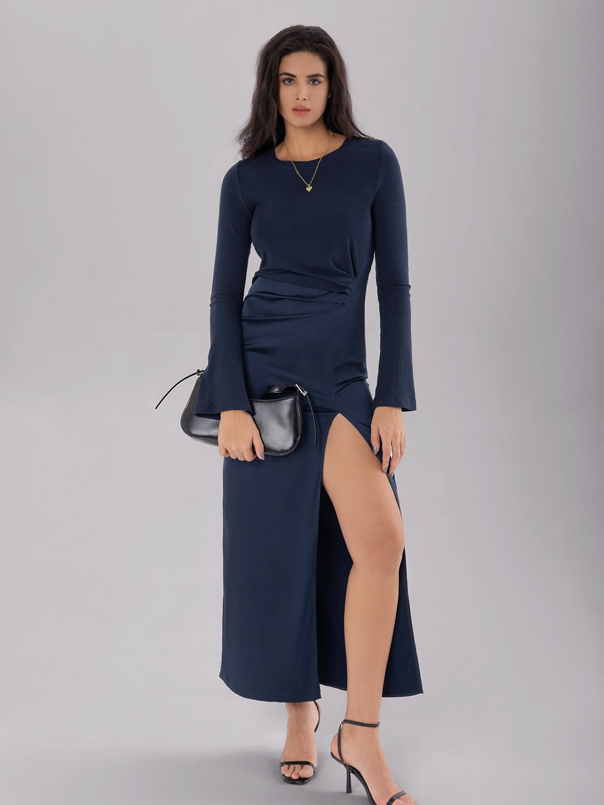 Bohemian Slim Fit Waist Pleated SlimmingLong Patchwork Split Dress