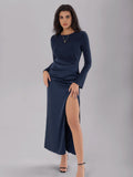 Bohemian Slim Fit Waist Pleated SlimmingLong Patchwork Split Dress