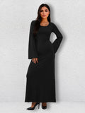 Bandage Big Pit Strip U Neck Long Sleeved Dress