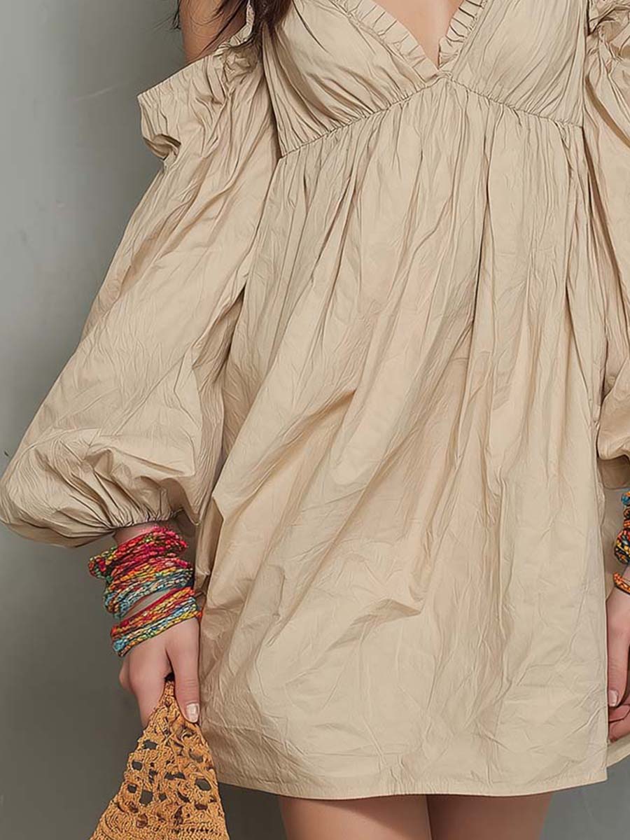 Boho Puff-Sleeve Cotton Mini Dress