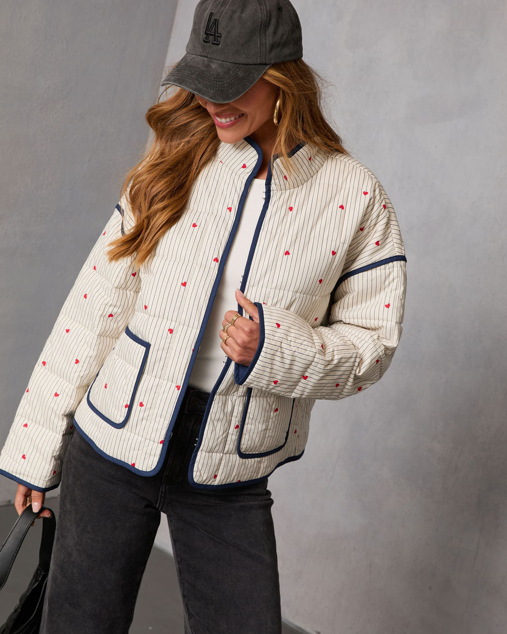 Warm Hearts Quilted Heart Print Jacket