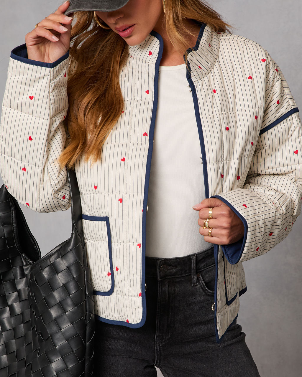 Warm Hearts Quilted Heart Print Jacket