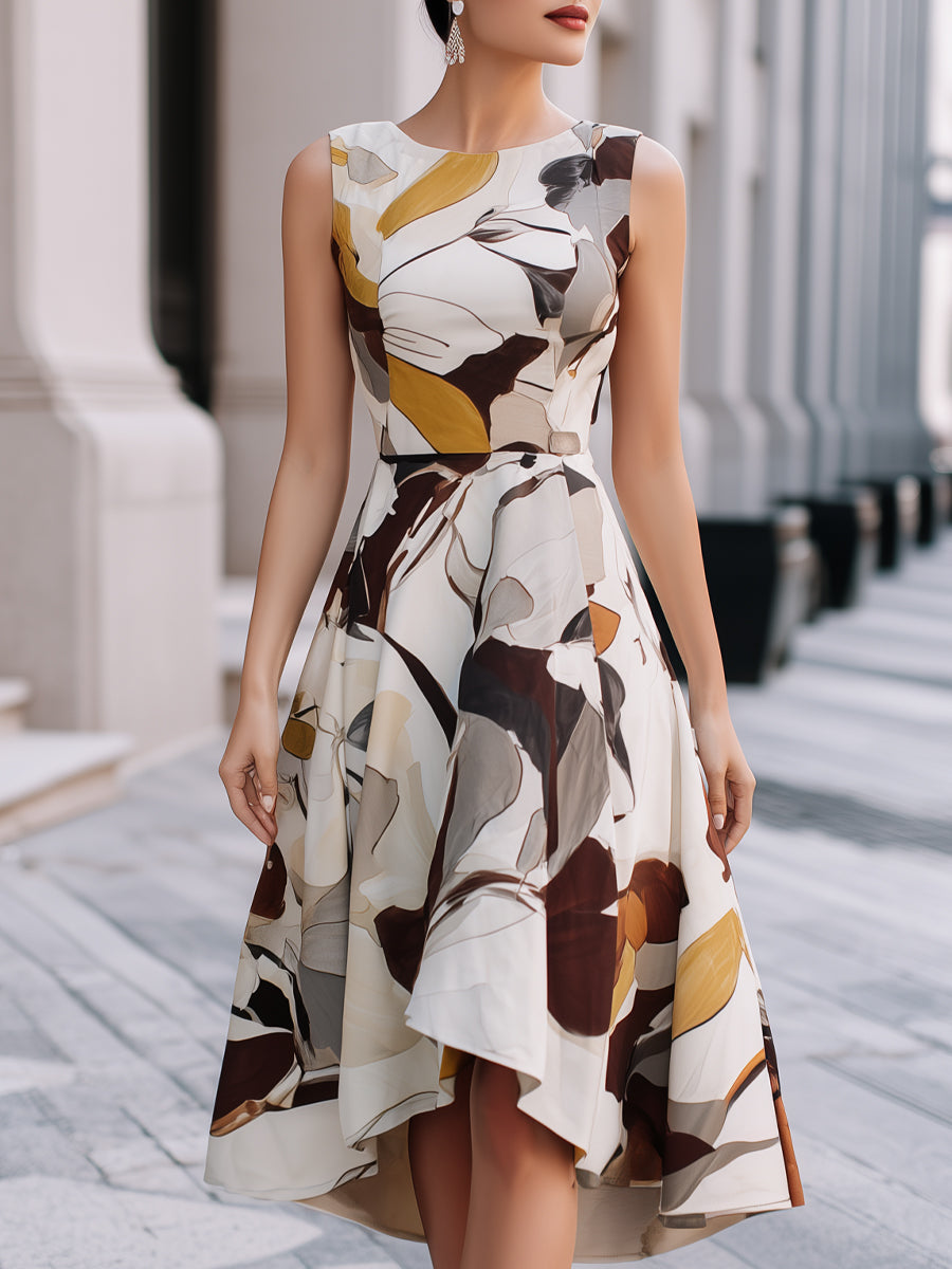 Abstract Floral Sleeveless Fit & Flare Midi Dress