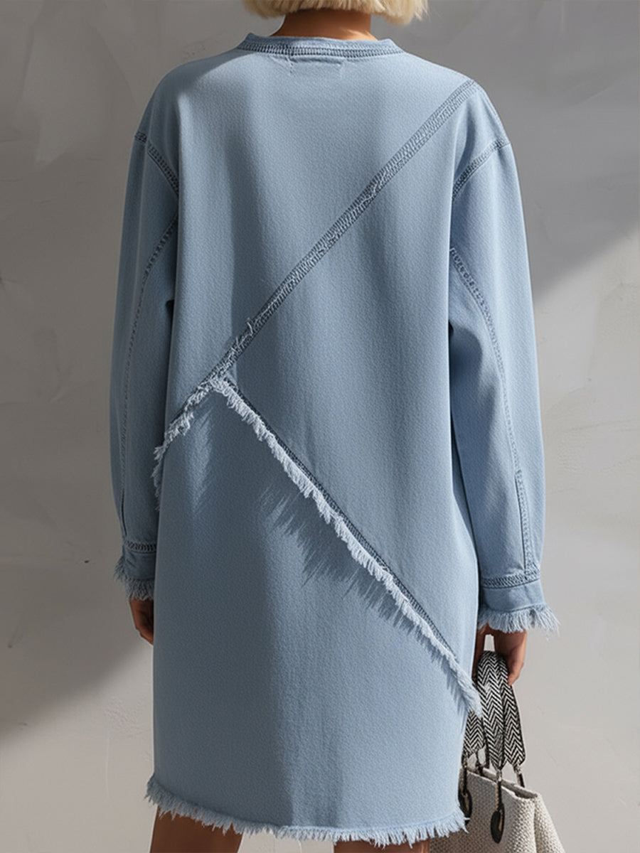 Light Blue Raw-Edge Denim Mini Dress