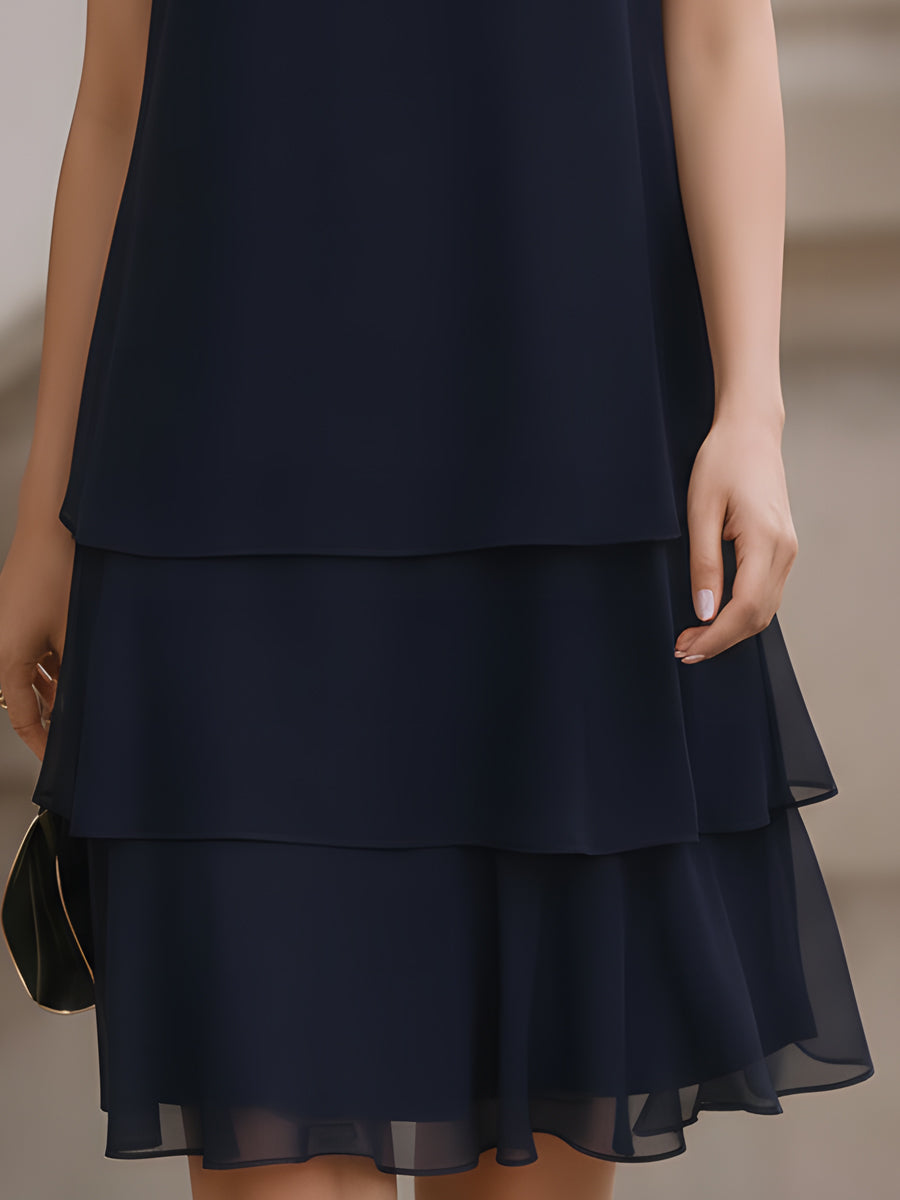 Sleeveless Tiered Chiffon Shift Dress