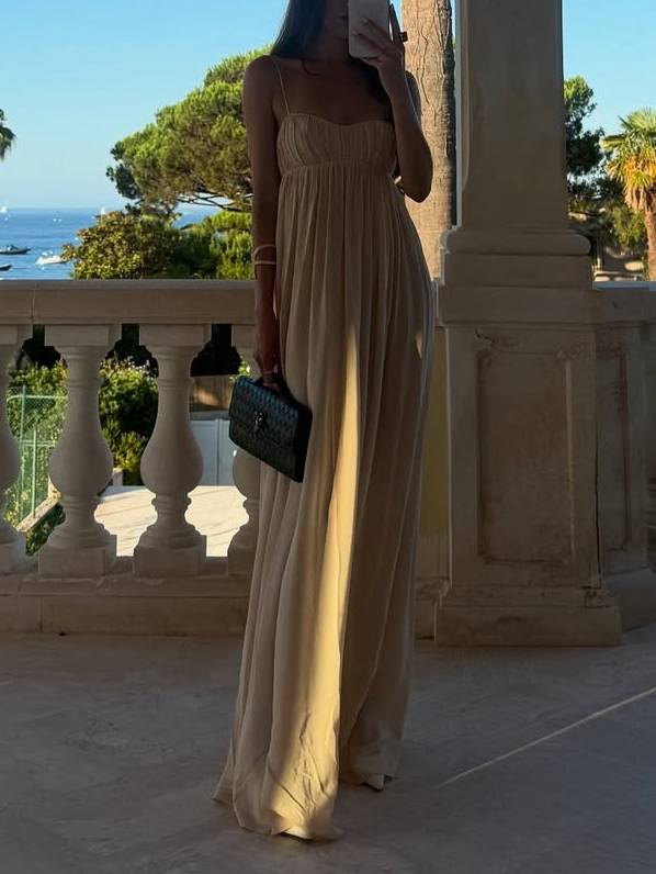 Minimalist Pleated Elegant Maxi Sling Dress