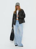 Vyolette Faux Leather Collared Jacket Washed Black