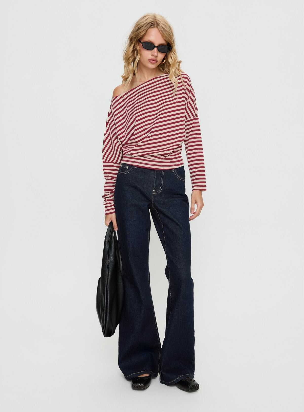 Deora Cinched Long Sleeve Top Red Stripe