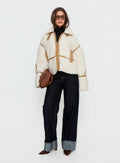Briane Contrast Teddy Jacket White