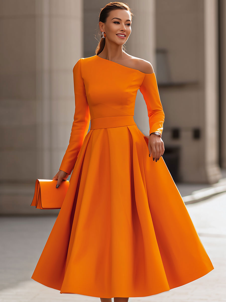 Radiant Elegance: Sophisticated Long-Sleeve Dress With Flair