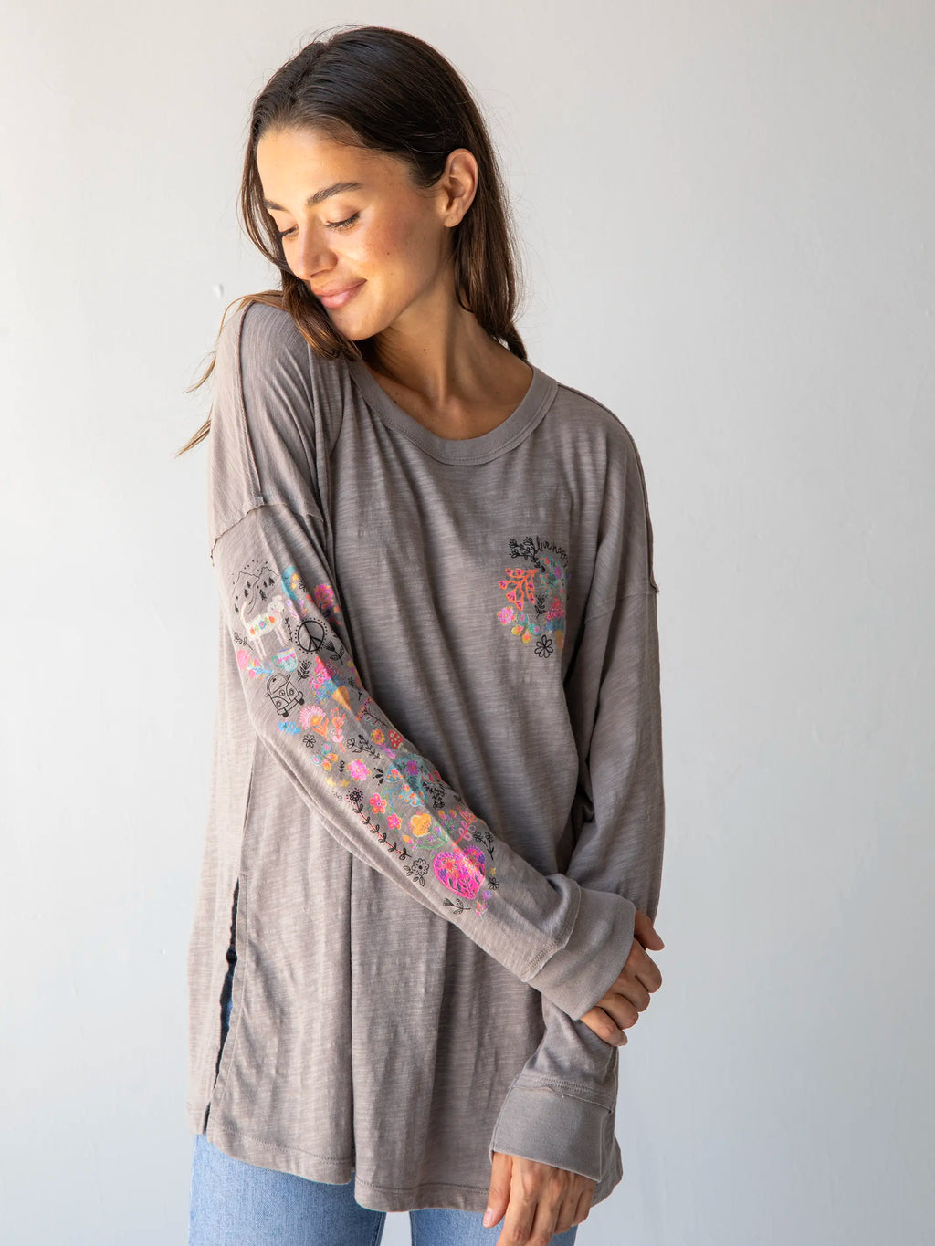 Oversized Cotton Doodle Tee - Ash