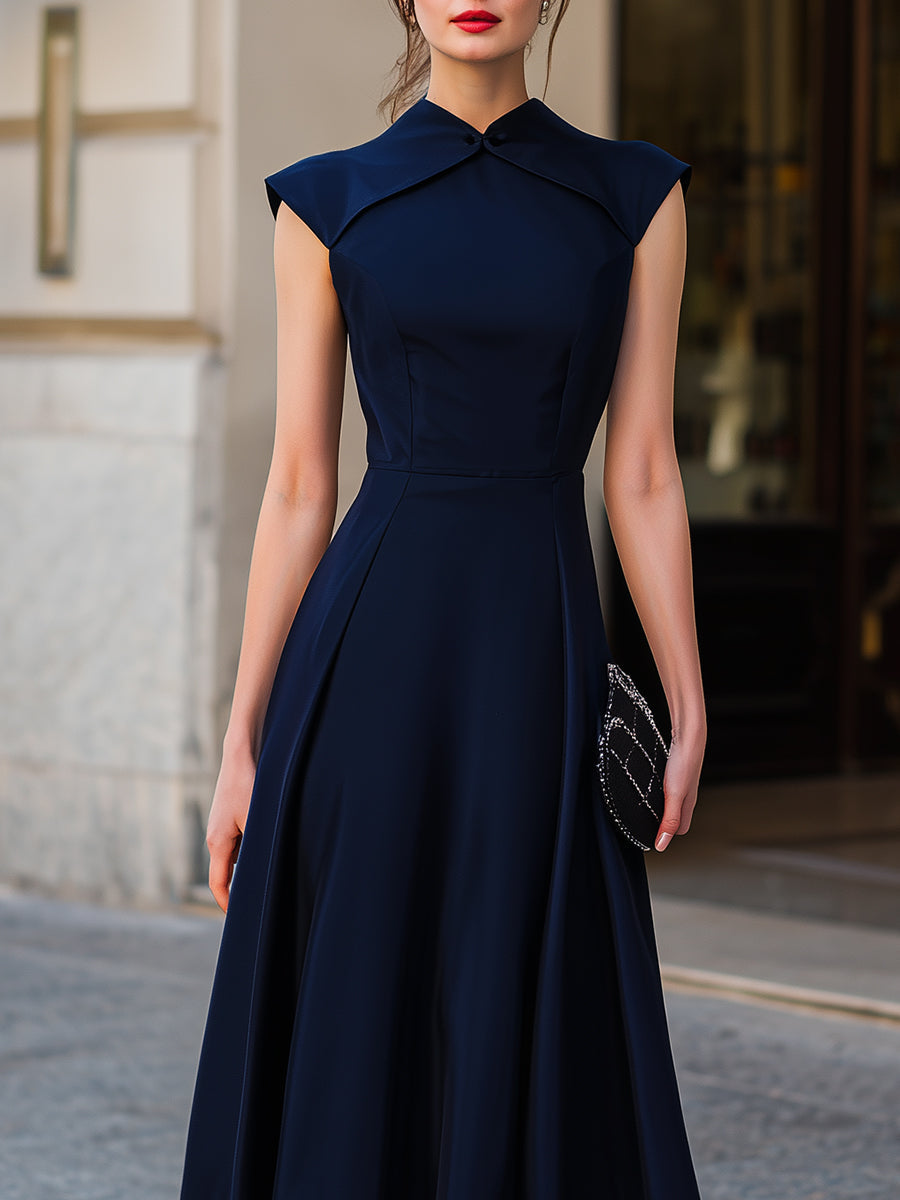 Structured Cap-Sleeve A-Line Midi Dress
