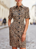 Leopard Print Shirt Collar Button-Front Dress