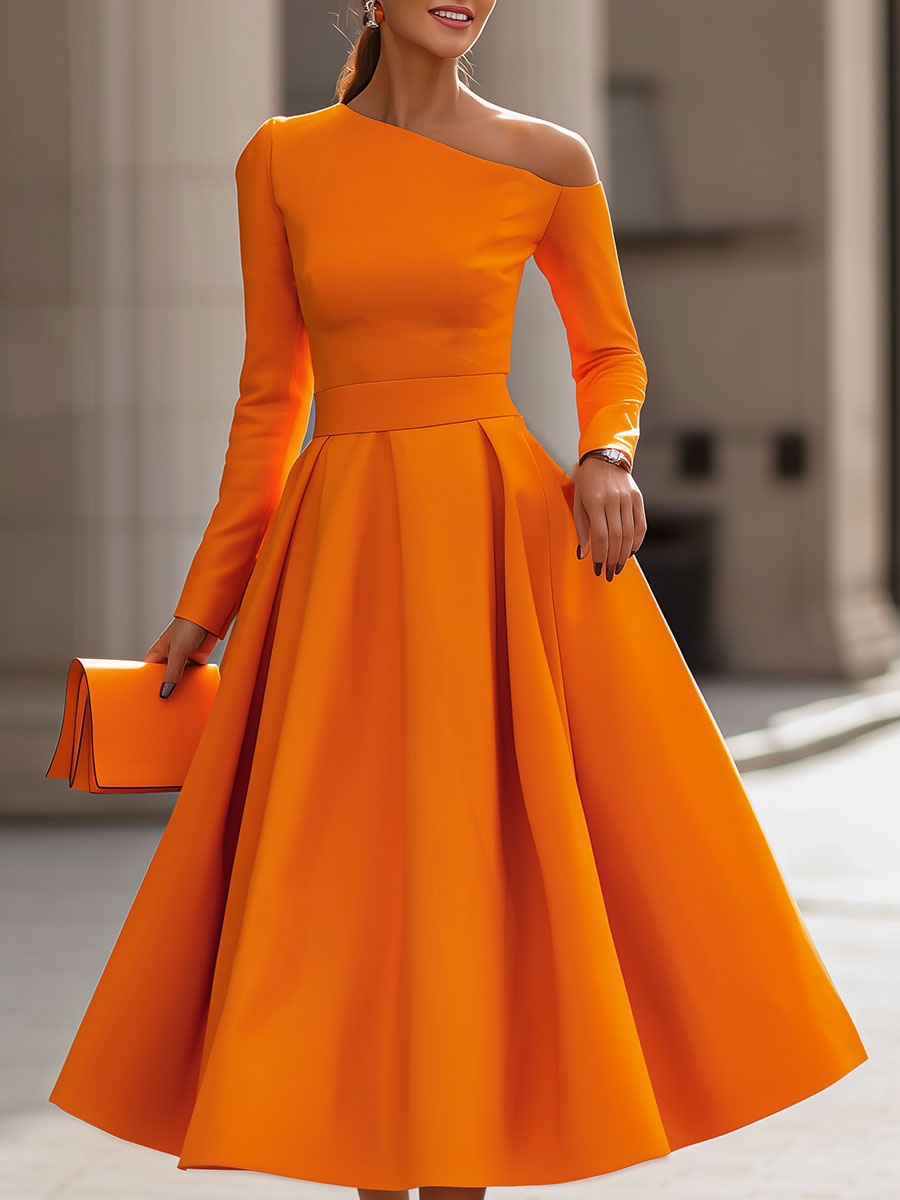 Radiant Elegance: Sophisticated Long-Sleeve Dress With Flair